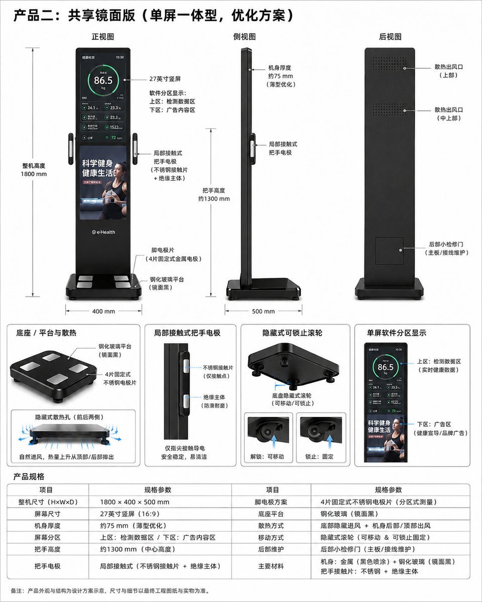 yhslgg's tweet photo. 兄弟们真太惊喜，之前拿gpt5.6 sol用rhino外观设计的时候还是需要跑多轮然后修正；
今天用gpt-6-astra 中档小跑了二个外观：
一个：是饮水机-给了概念图，然后让他设计出实用型的。
一个：是智能镜面体测仪用gpt跑出来的效果图，让他100%还原，之前5.6至少要3轮，今天直接一轮搞定。
效果确实要好很多；细节比之前要好；
真的可以去淘宝接单了，
就这么一个外观设计怎么说也得收个3000块，
还不带建模，只是外观效果图交付。