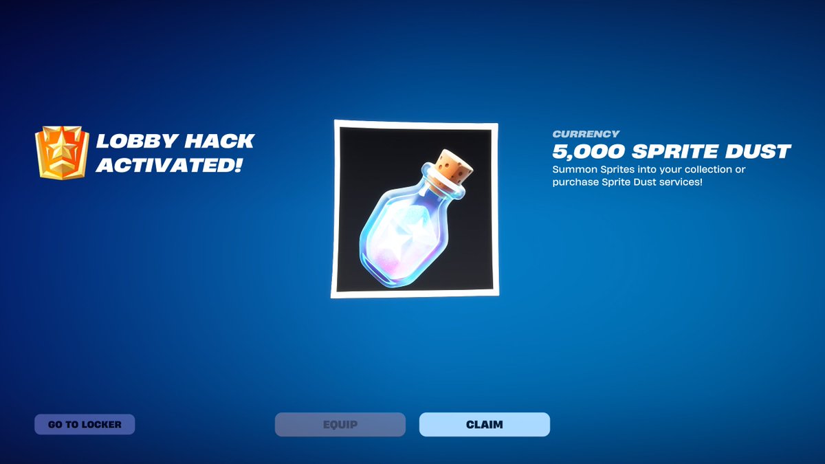ShiinaBR's tweet photo. FREE 5,000 SPRITE DUST FOR EVERYONE

Enter this Lobby Hack: "WhereIsTheDustyTree"

(Spotted by @coop6758) https://t.co/s0n5kEMaT5
