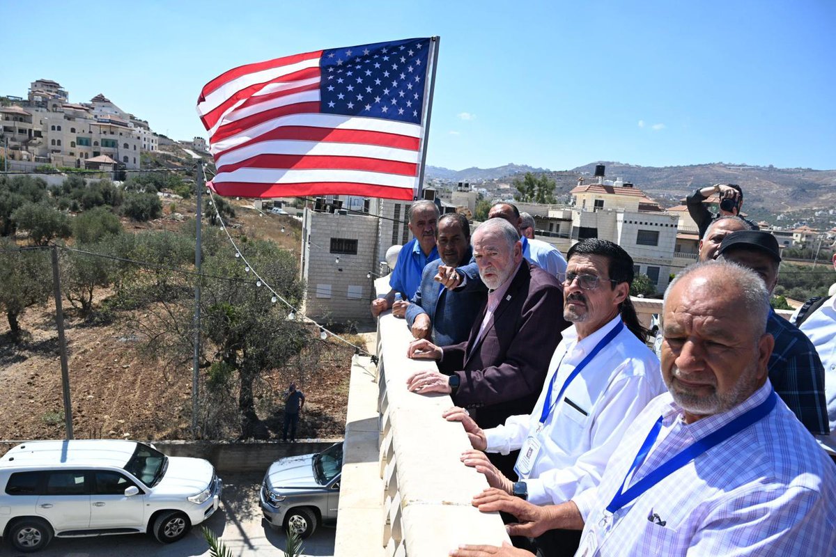 usembassyjlm's tweet photo. Today, Ambassador Mike Huckabee visited Turmusayya in the West Bank to meet with Palestinian American residents and hear directly about their experiences, concerns, and priorities.

"When you build a home…you have every expectation that that home is going to be not just a place where you live, but a sanctuary for you and your family…Anything that threatens that is an act of terror."

Ambassador Huckabee said he will “express to the [Israeli] government…that there are needs that need to be addressed, there are issues that cannot go unnoticed, and specific crimes and acts of terror that cannot continue without that country doing the investigation and adjudication that every person has a right to expect."

https://t.co/UovsUxOpnD