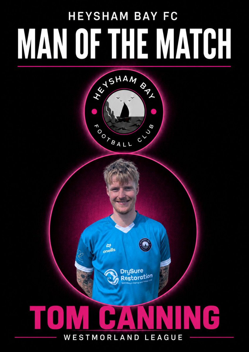 HeyshamBayFC's tweet photo. MAN OF THE MATCH | TOM CANNING

A strong performance from Tom. A hat-trick of goals and a tireless performance helped the Bay secure a place in the next round of the cup.

Well deserved, Tom! ⚽👏

#HeyshamBayFC #ManOfTheMatch #TheBay #CupFootball #WestmorlandLeague #UpTheBay https://t.co/hwxZoCYKO2