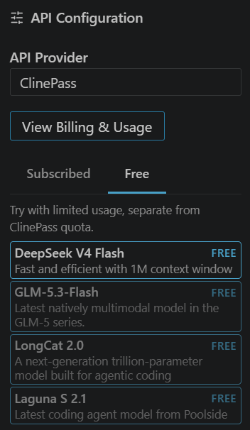 mitoolhub's tweet photo. VS Code + Cline user here. Found ClinePass yesterday – free models (DeepSeek V4 included) without sub.
I use it for planning before big tasks – huge time-saver. Limits vary per model (6h cooldown once). Good to know upfront!
Anyone else tried it?
#VSCode #Cline #DeepSeek #FreeAI #AI