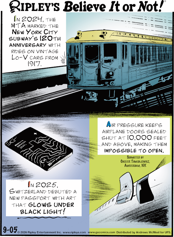 Ripleys's tweet photo. In 2025, Switzerland debuted a new passport with art that glows under black light!

Catch our daily cartoon here.👇 https://t.co/Bn9J6nd0KY https://t.co/shmAxZH8PF