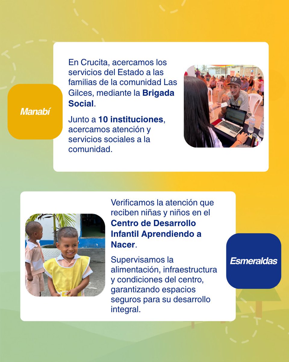 DHumanoEc's tweet photo. Desde #Azuay, #ElOro, #Loja, #Manabí, #LosRíos, #Pichincha, #SantaElena y #Esmeraldas, seguimos sumando esfuerzos para construir más oportunidades y bienestar para todos. 🤝✨

#MTDHEnTerritorio
#GobiernoDelEcuador https://t.co/ZSpp2fQocm