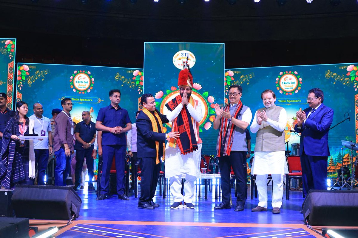 MyHomeIndia's tweet photo. Hon’ble CM Shri @NayabSainiBJP ji rocked the traditional Naga fit & sword with an elite aura 🙏✨
Pure Ek Bharat, Shreshtha Bharat vibes at #NEStFest2026.
Grateful for your massive support and love! 🇮🇳🔥
#EkBharatShreshthaBharat #NorthEastIndia #NEStFest https://t.co/s8Rjgvii9o