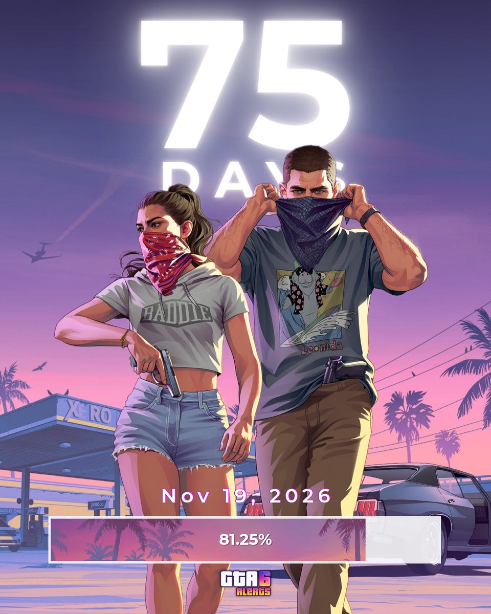 GTA6Alerts's tweet photo. 75 days left until GTA 6 release. ⏳ https://t.co/YLfs7HcWDT