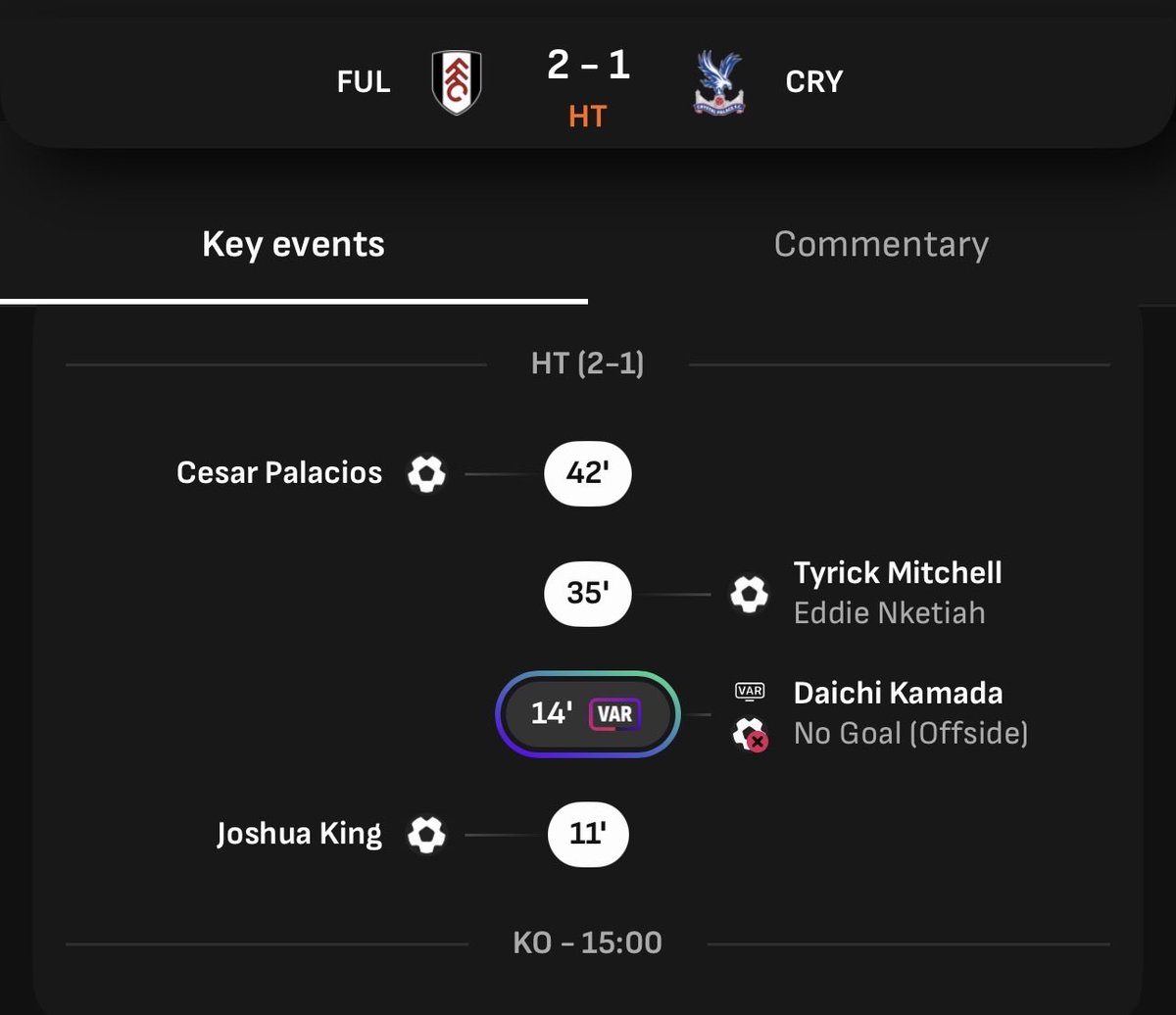 WEFOOTBALL777's tweet photo. 2026-27 PREMIER LEAGUE
Sat 5 Sep 15:00 UKT - Fulham vs Crystal Palace half-time results
#wefootball777 #football #premierleague #fulhamfc #crystalpalacefc https://t.co/tL8nhNwlF9