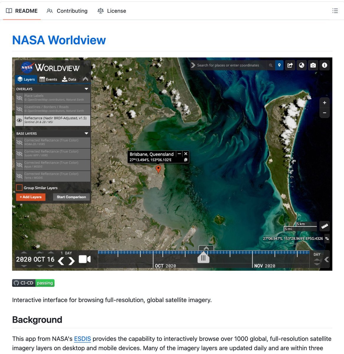 itsharmanjot's tweet photo. 🚨NASA open sourced there most insane satellite tool and nobody are talking about it.  

It's called Worldview.  Its lets you browse the entire planet in full-resolution satellite imagery, updated within 3 hour of observation. 

Here's whats inside:  

→ 1,000+ global imagery layer you can explore in real time 
→ Geostationary views in 10 minute increment for the last 90 days 
→ Imagery archive spanning almost 30 year of Earth history 
→ Track wildfire, floods and air quality as it happen 
→ Arctic and Antarctic view included 
→ Download the underlying datas directly  

Works on desktop and mobile. No API keys. No subscription. Its completely free.  

You can even fork it and build you're own satellite client on top of NASA infrastructure.  

266 releases, 35 contributors, and NASA engineers is maintaining it actively.  

Most people pays thousands for satellite data platforms. NASA give this away for free.