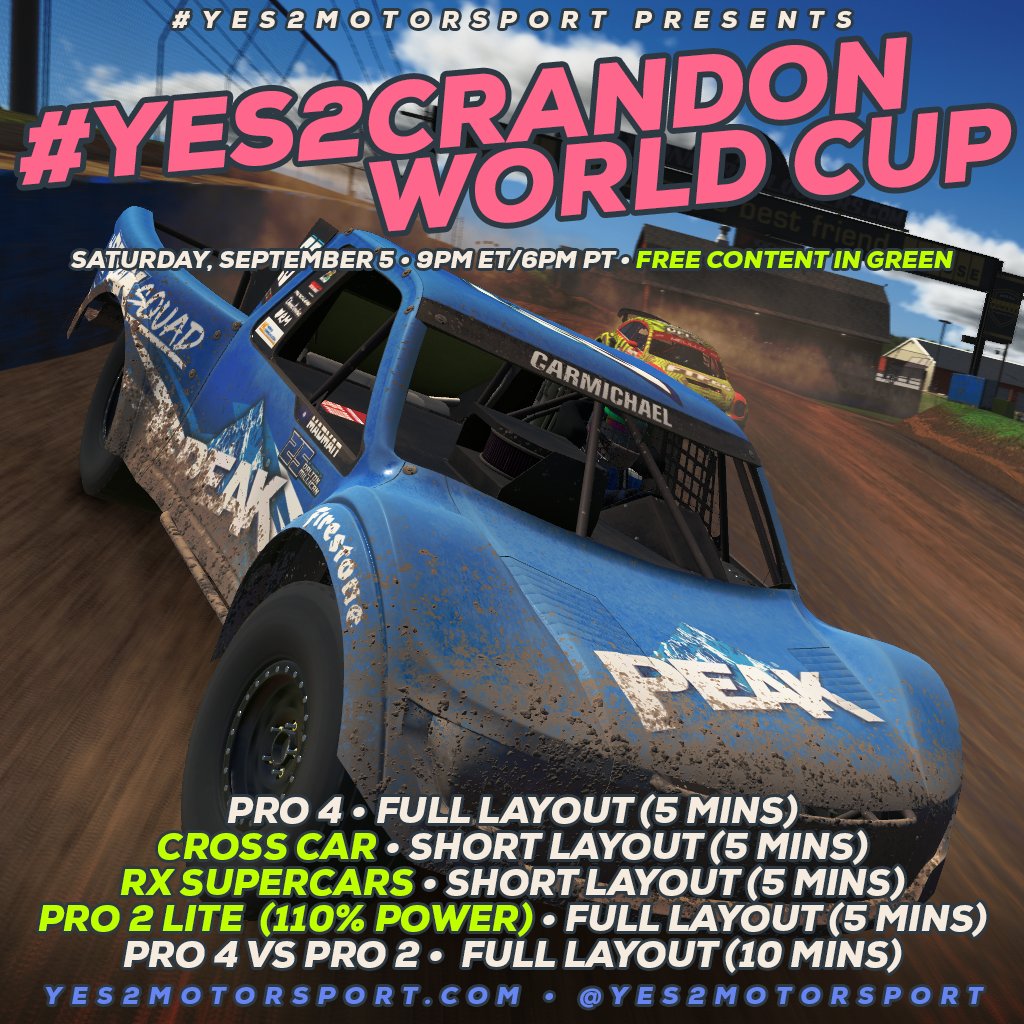 yes2motorsport's tweet photo. Not in Crandon this weekend? Want to race like you are?
Join us for the inaugural #Yes2Crandon World Cup - tonight at 9PM ET.
See you there. #y2m https://t.co/f8Cdp9ROsl