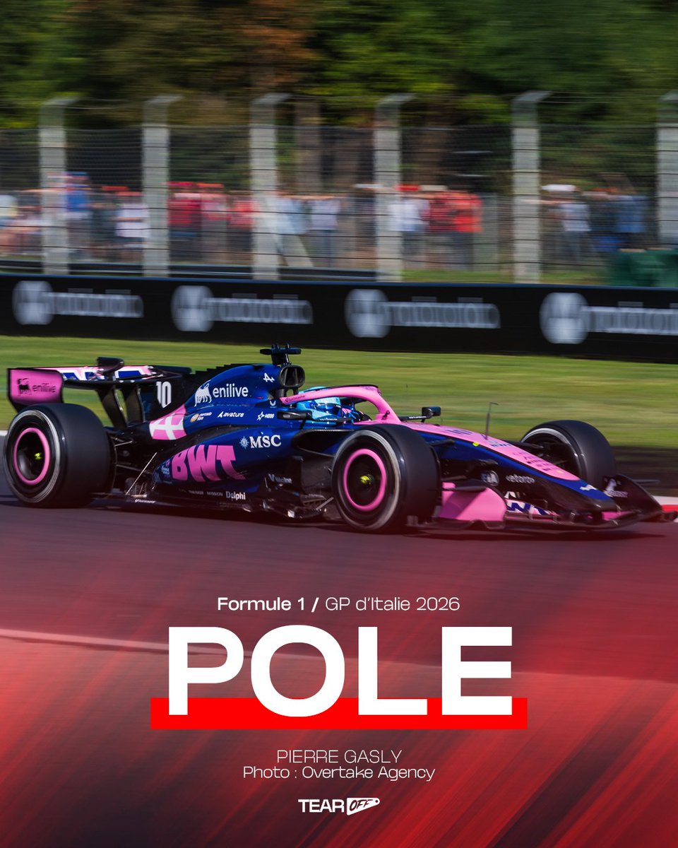 TearOffFR's tweet photo. ⏱️ LA POOOOOLE POSITION POUR PIERRE GASLY A MONZA ! 🇫🇷🇫🇷🇫🇷  

INCROYABLE SEANCE DE QUALIFICAITION DE LA PART DU FRANCAIS ⏱️  

Le Français s'élancera devant la Mercedes de George Russell 2e (+0.060) et la seconde Mclaren d'Oscar Piastri 3e (+0.180).

Charles Leclerc est 4e (+0.218) et son coéquipier Lewis Hamilton 5e (+0.225) en terre italienne 🇮🇹

Notre second français, Esteban Ocon, partira 16e ! 🇫🇷

#F1 #ItalianGP