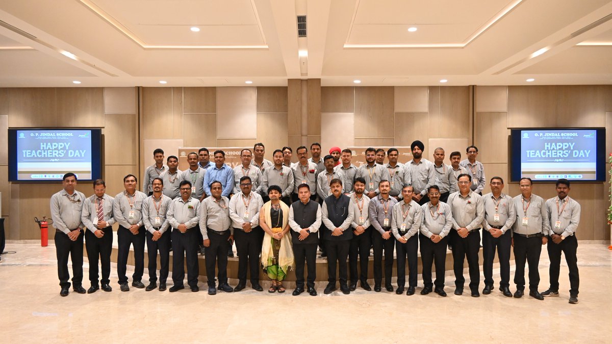 opjsangul's tweet photo. A celebration of gratitude, appreciation and the spirit of teaching! OPJS Angul celebrated the #TeachersDay at Jay Bhoomi Retreat in Jindal Nagar in the presence of Chief Guest Shri P. K. Biju Nair, Executive Director In-Charge, Jindal Steel, Angul. The occasion was enriched by vibrant student performances and a heartfelt tribute to Dr. Sarvepalli Radhakrishnan. 
@JindalSteel_In @JindalFndn @MPNaveenJindal @ShalluJindal_