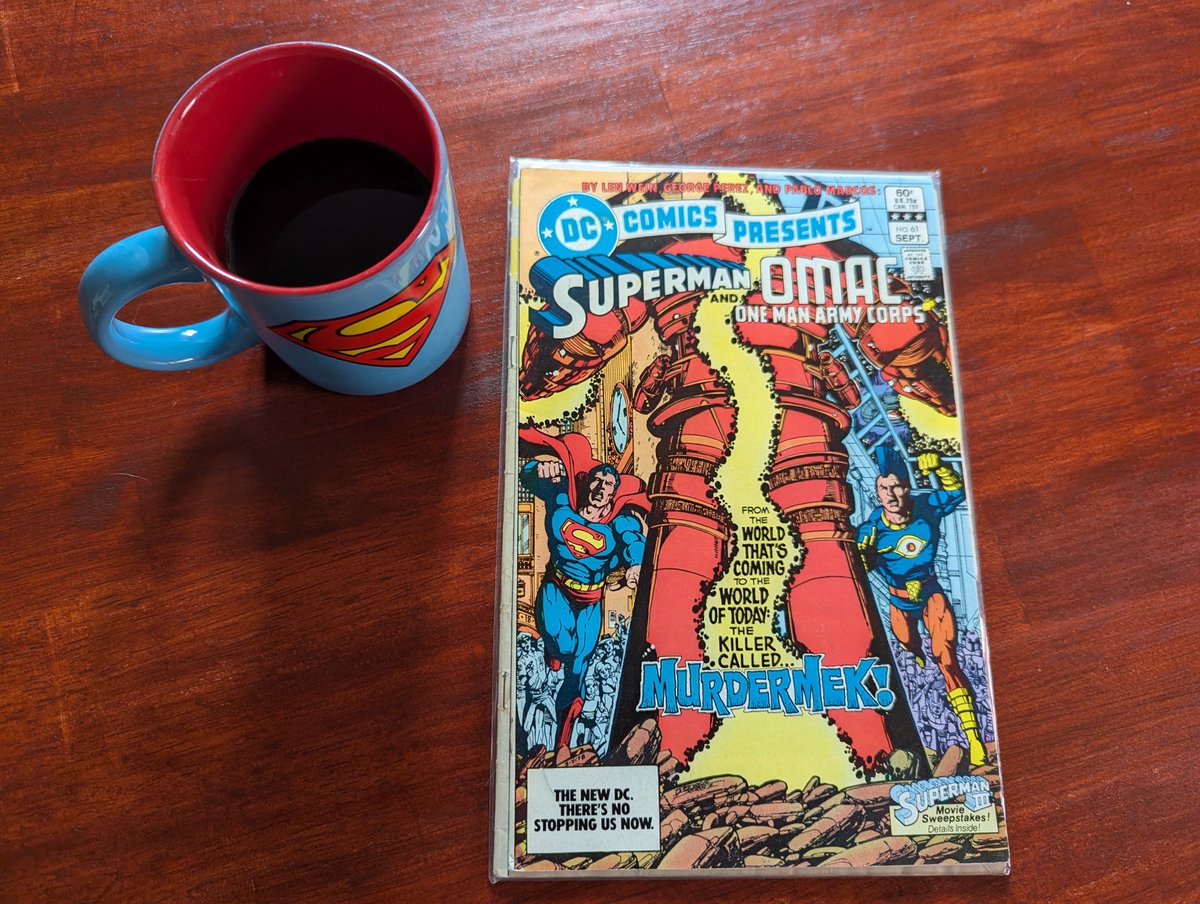 loranskinkisart's tweet photo. 9-5-2026 #CoffeeAndComics DC COMICS PRESENTS: SUPERMAN AND OMAC: ONE MAN ARMY CORPS. (Published: 5-10-1983) George Perez, miss his art... #Superman #OMAC #DC #dcomics  #comics https://t.co/whY0n9tA1I