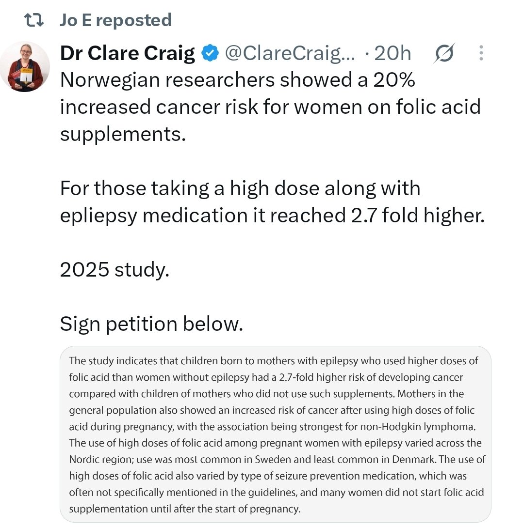 upforthefight1's tweet photo. ‼️TOLD YOU THEY WANT US DEAD‼️. 

20% INCREASE IN CANCER FOR WOMEN. ⬇️ 

DOUBLE RISK OF PROSTATE CANCER FOR MEN. ⬇️

JUST FROM LAB MADE FOLIC ACID.

Look at Food Laws UK news 2002 👇

Decided AGAINST mandatory fortification. 👇

That's WITHOUT the turbo cancers from vaccines 😱 https://t.co/ZCWkIh01Cr