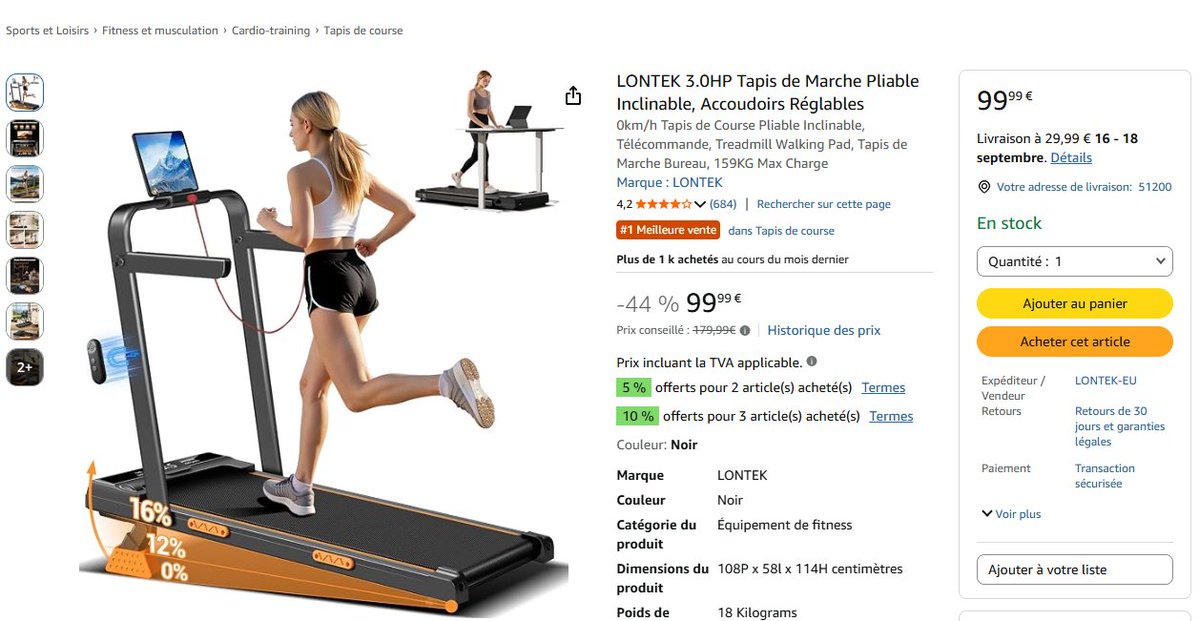 HotDealsFrance's tweet photo. LONTEK 3.0HP Tapis de Marche Pliable seulement 99,99€  (-44%, au lieu de 179,99€)

https://t.co/bwWsvdz2zL https://t.co/zp5uB7ph8I