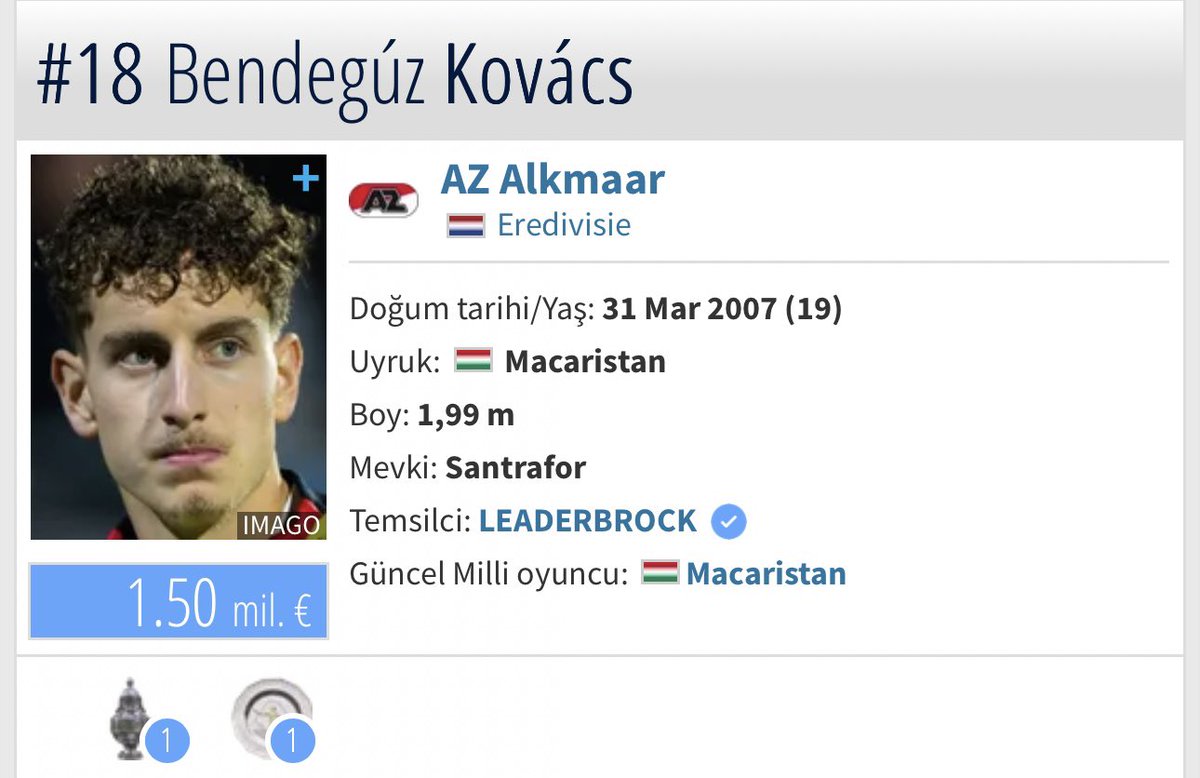 AmedScouting's tweet photo. 🔍 SCOUTING RAPORU | Bendegúz Kovács

Kulüp: AZ Alkmaar (Eredivisie)
Mevki: Santrafor
Yaş: 19 (31.03.2007)
Boy: 1,99 m
Ayak: Sol
Uyruk: Macaristan (A Milli Takım)
Piyasa Değeri: 1,50 M€
Sözleşme: 2029 (+1)

Macaristan’ın en dikkat çeken genç santraforlarından biri. Fiziksel olarak Avrupa standartlarının üstünde (neredeyse 2 metre), sol ayaklı, kafa topunda ve bitiricilikte çok etkili. AZ Alkmaar’da U19 → Jong AZ → A takım basamaklarını çok hızlı tırmandı. Klasik “hedefçi” profil. Modern oyunda daha fazla hareket ve bağlantı oyunu da eklemesi gerekiyor ama 1,99’luk sol ayaklı bir gol makinesi adayı. 19 yaşında bu seviyedeki goller ve AZ’nin elinde tutmak istemesi önemli sinyal.