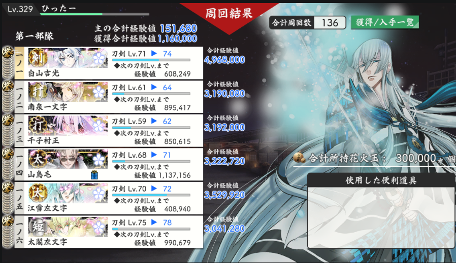 ruw1529's tweet photo. 今日も頑張ったねぇ
大体毎日100周くらいはしてるはずなんだけど…ようやく石田正宗１振りだよ…
あと資源がめっちゃうまいのが夜花の更にいいとこだね https://t.co/b6fAB8oiba