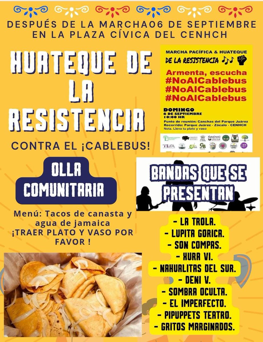 Qu3tzal's tweet photo. Primero la marcha, luego el huateque. Ya  es mañana!!! 🔥💕 #NoAlCableBus 
Llevan plato y vaso por favor difundan. https://t.co/r0QQ7xxnvH