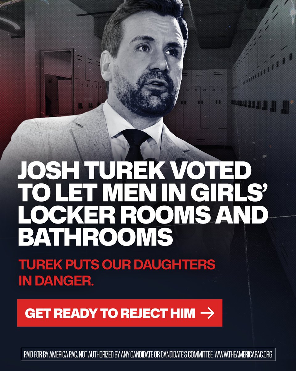 america's tweet photo. A locker room used to be a safe place, until radical Josh Turek voted to put our daughters in danger and let men enter girls' locker rooms. Time for Turek to go! Are you ready to defeat him this November?