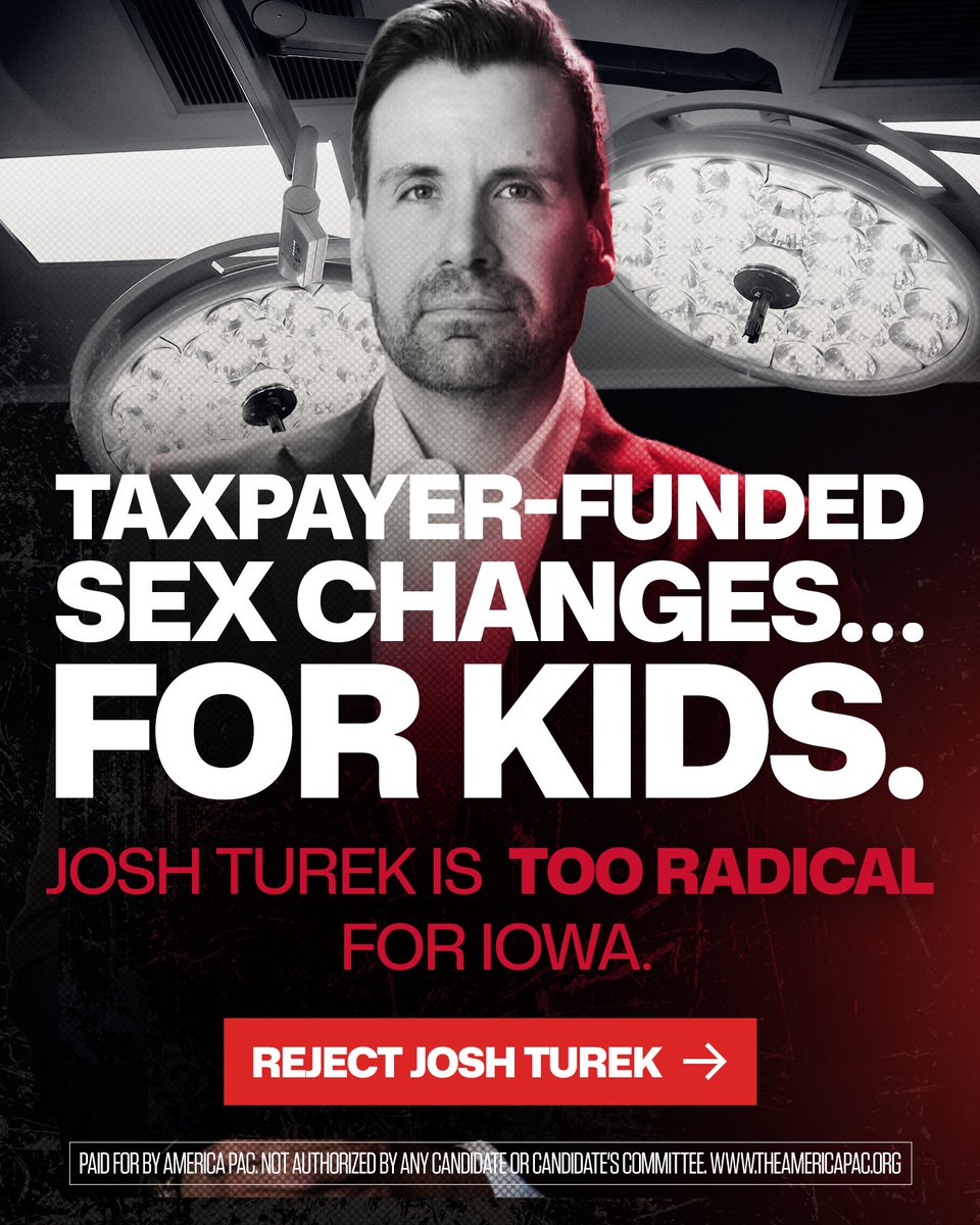 america's tweet photo. Radical Josh Turek voted to spend OUR tax dollars on sex change for kids. Iowa families deserve more than this. Get prepared to vote against Turek and protect our children from the liberal agenda.