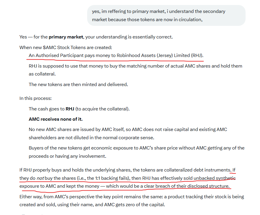 FlyEaglesFly529's tweet photo. $AMC 
🚨This is unreal🚨
Asked grok a few Qs about the $AMC token they issued (up to 5B tokens!)
"An Authorised Participant pays money to Robinhood Assets (Jersey) Limited (RHJ)."
I asked Grok WHO the AP is, yep WHOLLY OWNED BVI based sub of RH!

@kshaughnessy2 @StretchItSomeMo https://t.co/ONlWhB8SY4