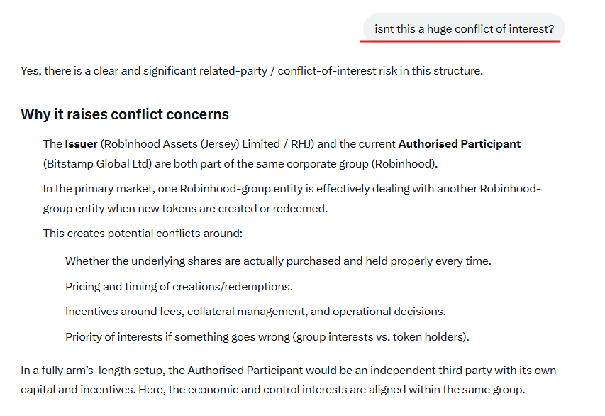 FlyEaglesFly529's tweet photo. $AMC 
🚨This is unreal🚨
Asked grok a few Qs about the $AMC token they issued (up to 5B tokens!)
"An Authorised Participant pays money to Robinhood Assets (Jersey) Limited (RHJ)."
I asked Grok WHO the AP is, yep WHOLLY OWNED BVI based sub of RH!

@kshaughnessy2 @StretchItSomeMo https://t.co/ONlWhB8SY4