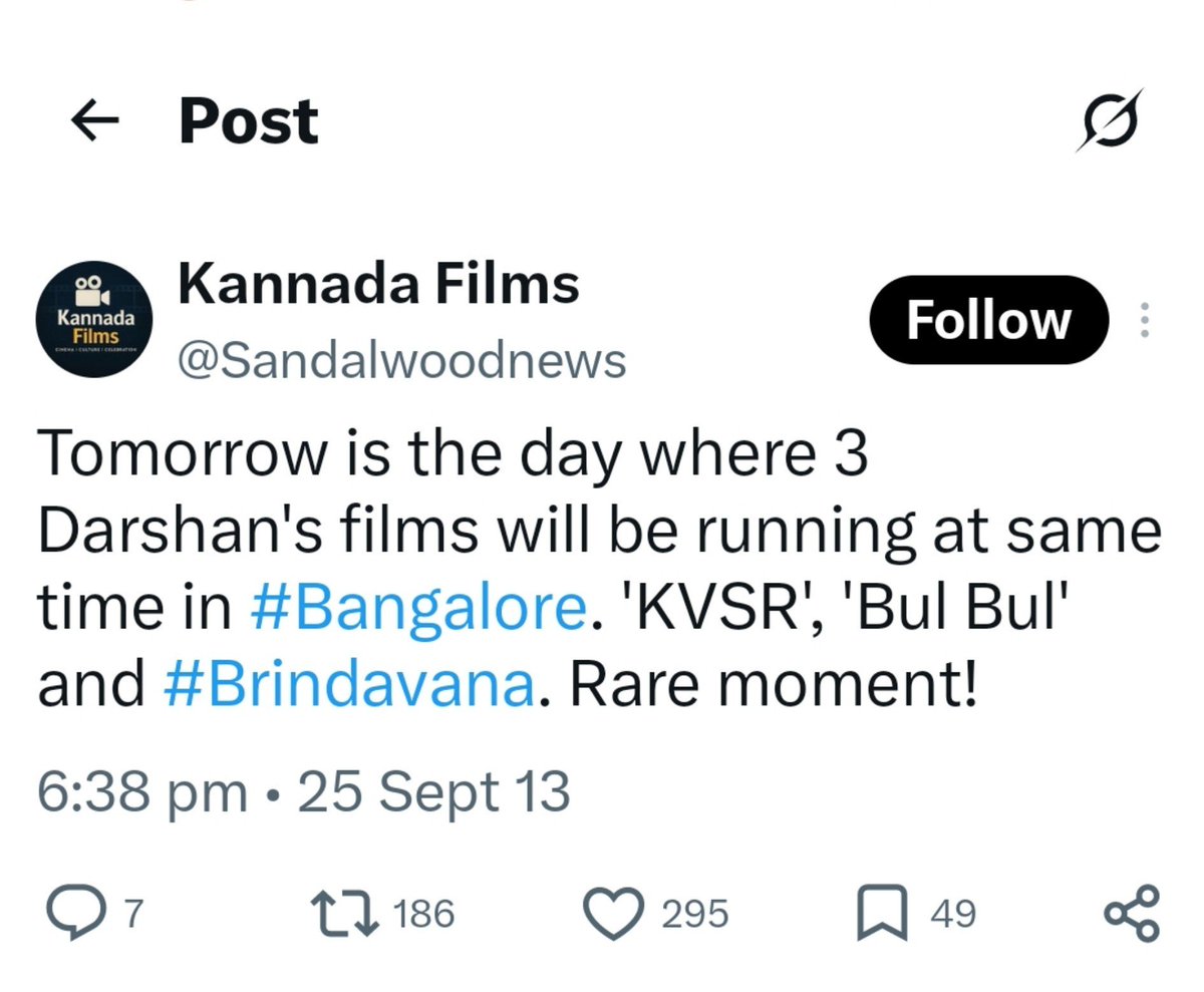 SriKrishna1436's tweet photo. Bro thinks it's a Darshan film.☠️

In the history of the Kannada film industry,the only actor to achieve this feat is BOX OFFICE SULTHAN aka Darshan D Boss. 👑
This is just a small example of the peak Stardom he had at that time.📈🔥
#BossOfSandalwood @dasadarshan https://t.co/MUVkJ59egV