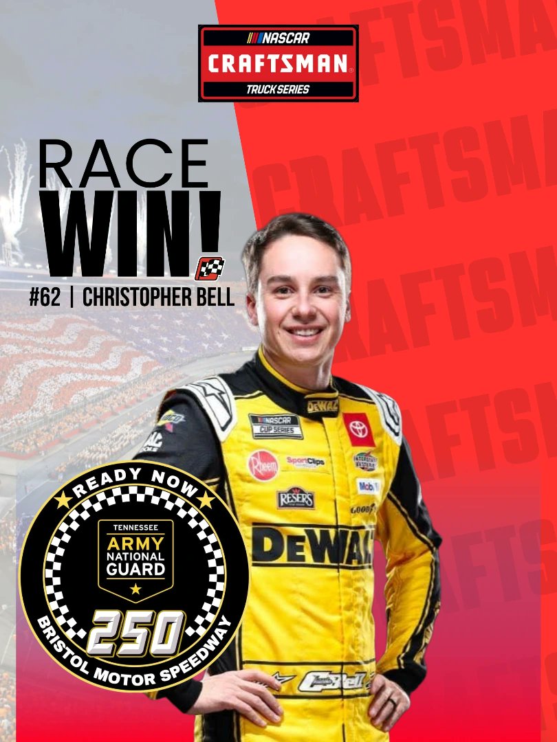 srdlugrl's tweet photo. Christopher Bell, driver of the No. 62 Halmar Toyota, wins the Tennessee Army National Guard 250 at Bristol Motor Speedway. Congratulations to Bell and everyone at Halmar Friesen Racing. https://t.co/EOi5eqL5Ix