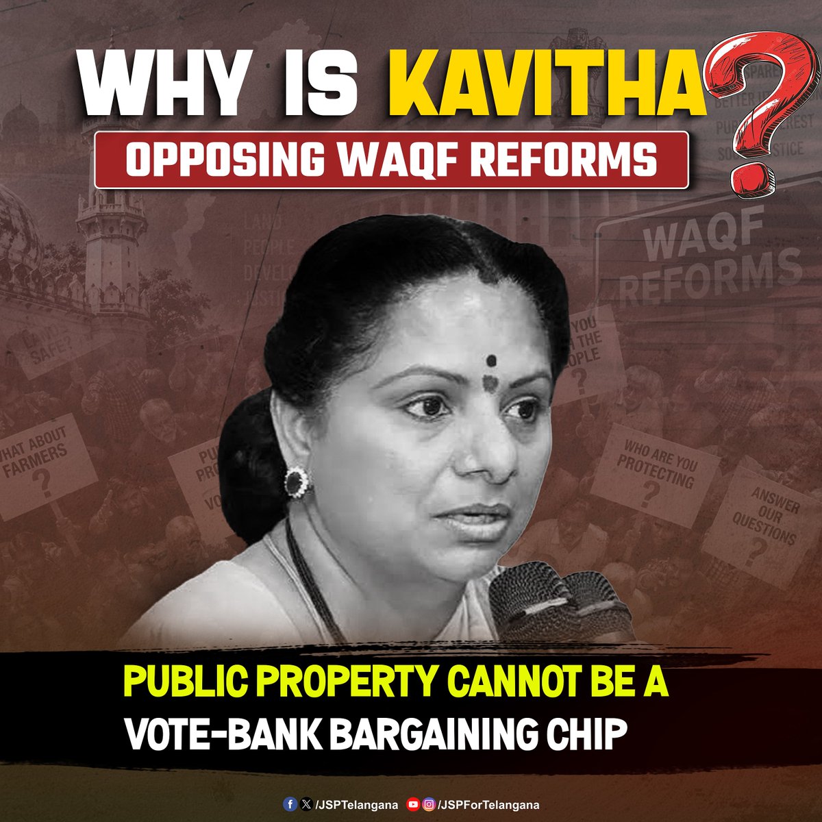 JSPTelangana's tweet photo. Section 40 of the Waqf Act gave the Waqf Board sweeping powers to claim properties as Waqf.

The Modi government moved to curb such arbitrary claims and protect public and private property from irregular occupation.

Now, why is @RaoKavitha opposing these reforms?

Is this about protecting people’s property - or protecting the politics of appeasement?

Public property cannot be a vote-bank bargaining chip.

#Waqf #JanaSenaTelangana #JSPForTelangana