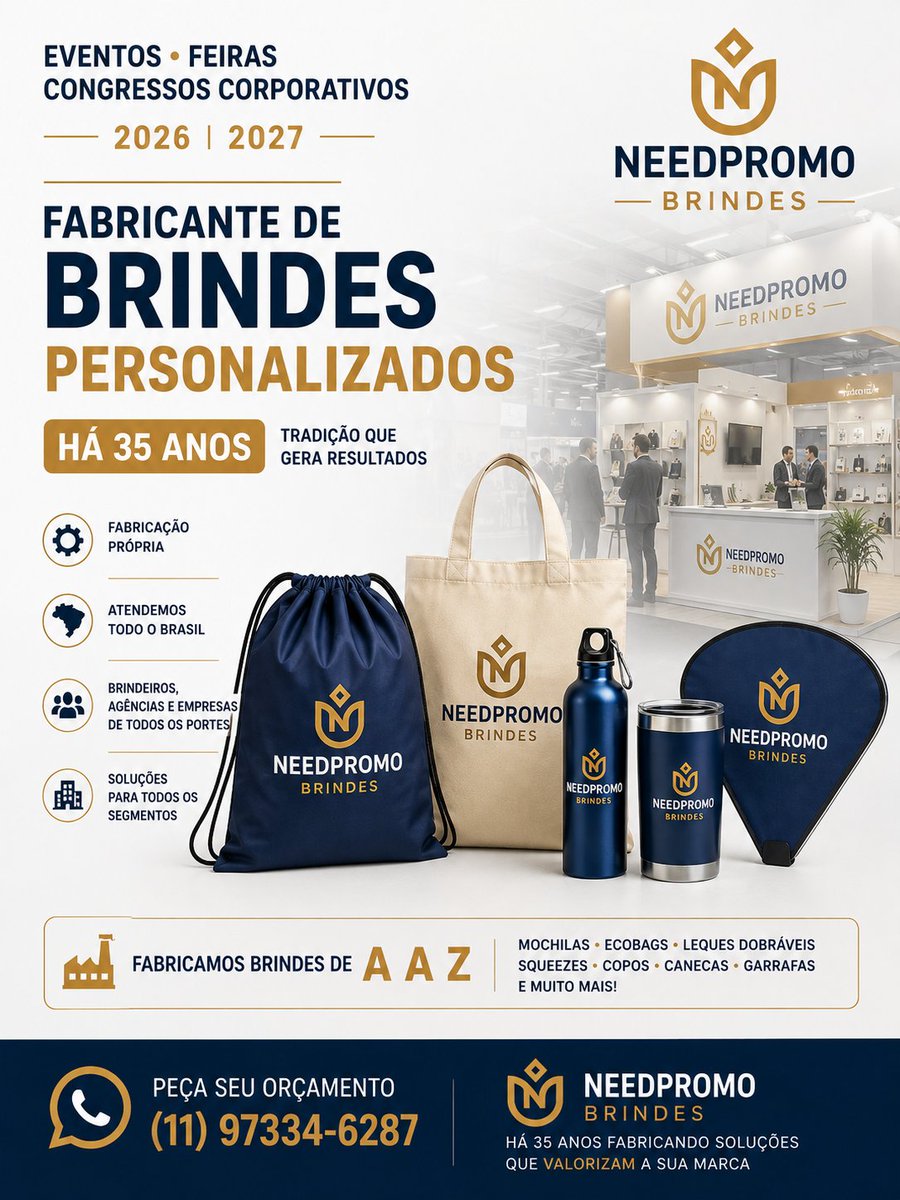 AggapBrasil's tweet photo. Procurando fábrica de brindes para congressos, feiras e eventos corporativos 2026/2027? O Grupo NeedPromo 35 anos entrega direto para agências e brindeiros em todo o Brasil. Preço e prazo garantido. 📞 (11)97334-6287 💻 https://t.co/De2W1wk5GG #BrindesCorporativos #LiveMarketing https://t.co/teGKi6bstU
