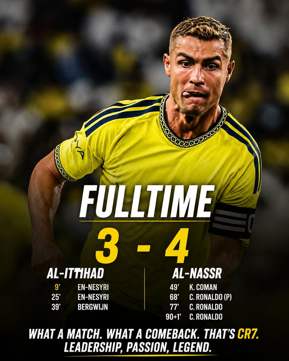 goatcr7cr's tweet photo. Cristiano Ronaldo 🐐 delivers another unforgettable performance, scoring twice and proving why CR7 👑 remains unstoppable.

A true legend who continues rewriting football ⚽ 🔥 history. https://t.co/uSFW7k6r96