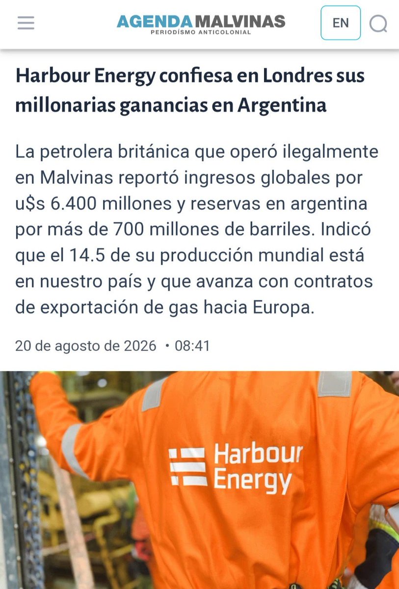 ArrepentidosLLA's tweet photo. 💣 BOMBAZO 

Javier Milei y Toto Caputo aprobaron un proyecto del RIGI de Harbour Energy, empresa británica SANCIONADA en 2013 por explotar petróleo en las Islas Malvinas. La sanción SEGUÍA VIGENTE y fue violada por el gobierno nacional

Harbour Energy declaró en Londres ganancias millonarios en Argentina gracias al gobierno de Javier Milei

Lo hizo a través de Southern Energy, que el propio gobierno reconoce en el Boletín Oficial que tiene como gran accionista a Harbour Energy

JAVIER MILEI Y LUIS CAPUTO PRESOS POR TRAICIÓN A LA PATRIA