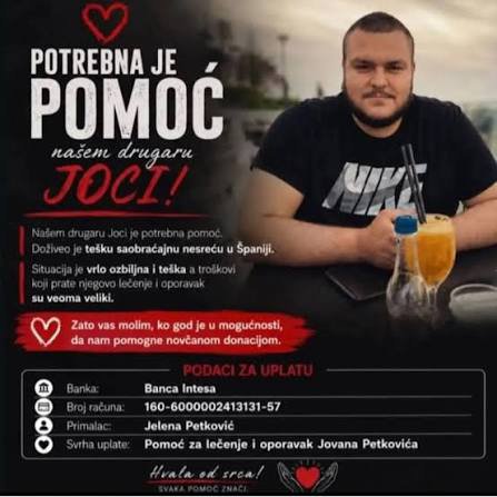 humaniljudi's tweet photo. Потребни смо Јовану, који је у стравичној незгоди изгубио ногу. 
За протезу и његов ход удружимо се заједно‼️🤍

RT‼️RT

#caosvima #srbija #beograd #balkan #world #humanitarna #crvenikrst #svizajednog #zvezda #partizan #Bog #vera https://t.co/sgPFzt03wJ