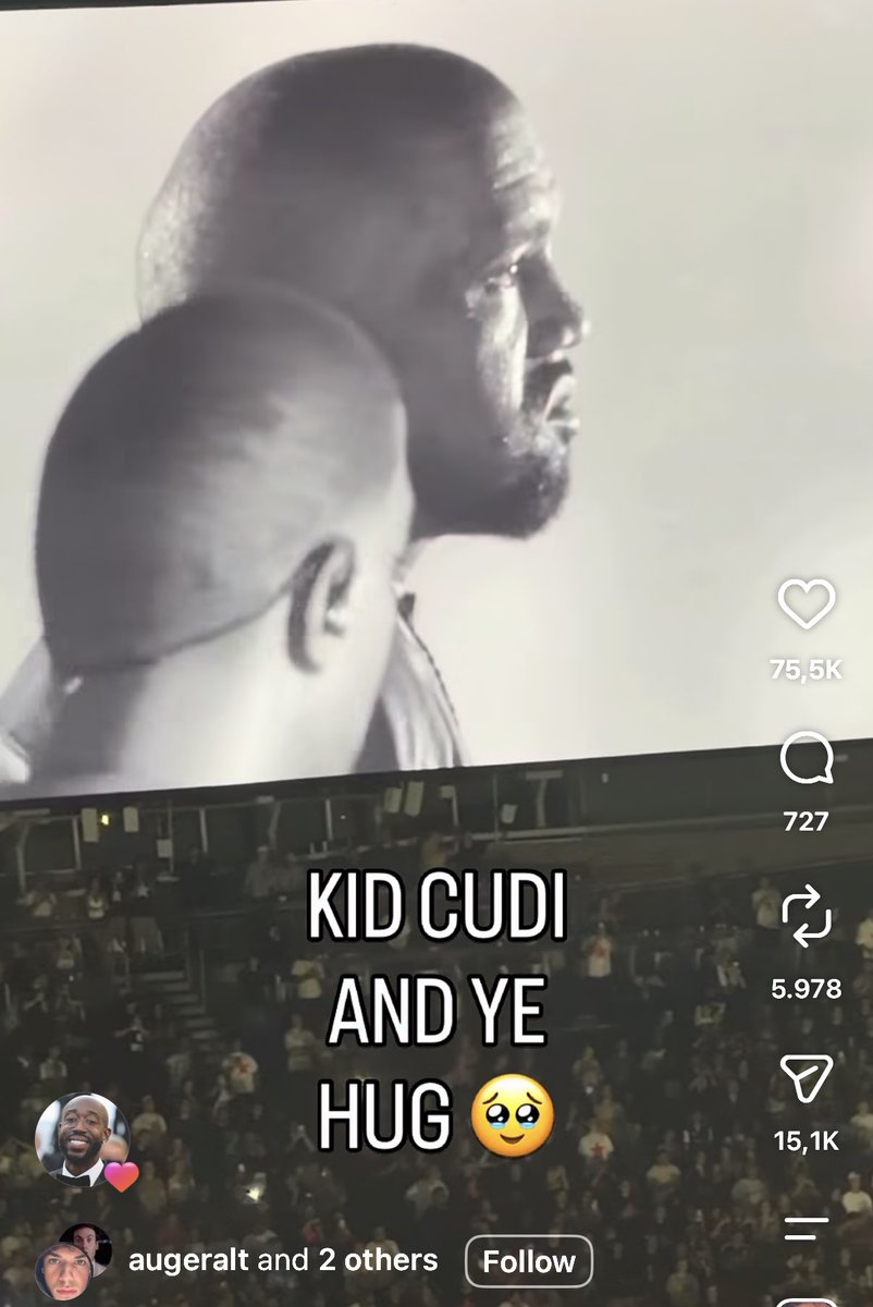 YeUpdatesAR's tweet photo. Freddie Gibbs liked a post of Ye and Kid Cudi hugging on stage 🥺❤️ https://t.co/CY47QJjBY2