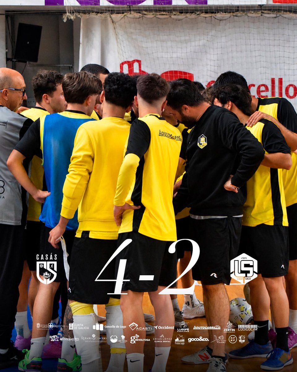 ADCLugoSala's tweet photo. 👎 Derrota 4-2 do noso #LugoSala B nos Cuartos de Final da VII Copa Deputación ante o CP Casás. 

⚽️ Braisete e Maci 

Seguimos, equipo! 💪

#MedrandoDendeCasa 🏠 https://t.co/Wo2Z37tkfm