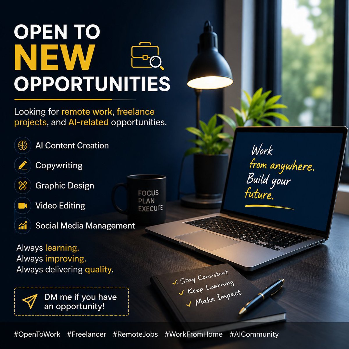 Re_seven_7's tweet photo. 🚀 Open to New Opportunities!

I’m looking for remote work, freelance projects, and AI-related opportunities. I’m ready to learn, work consistently, and contribute to a great team or project.
If you’re hiring or know of an opportunity, feel free to DM me. https://t.co/fjOts6TfSU