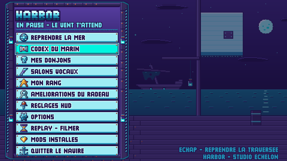 EchelonDevlog's tweet photo. Redesigning the pause menu for Harbor. ⚓️ Swapped vanilla menus for something that actually fits the ocean survival vibe.
What do you think of this UI design? 🌊✨

#gamedev #indiedev #pixelart #minecraftdev #minecraftㅤ https://t.co/nmBS6YXWAS