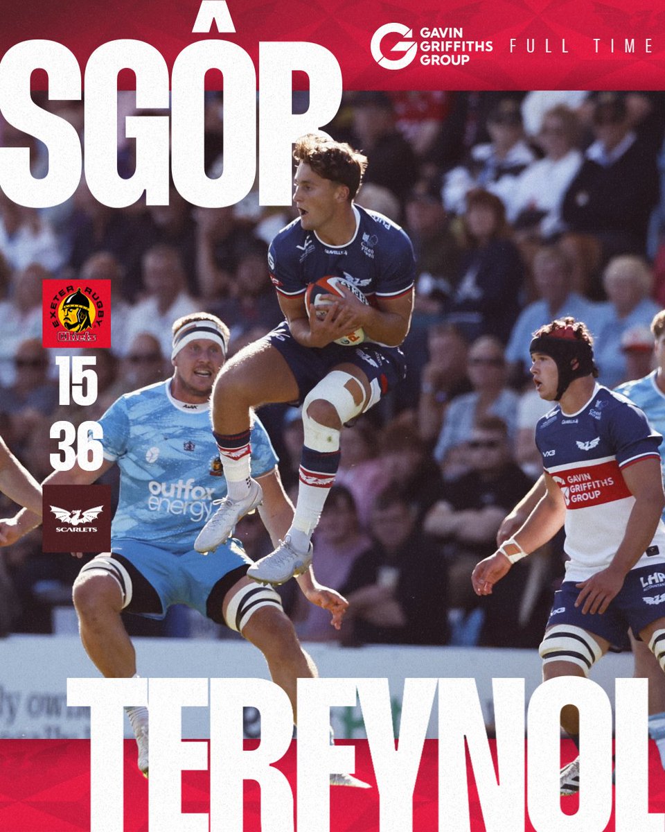 scarlets_rugby's tweet photo. FINAL SCORE | SGÔR TERFYNOL

Exeter Chiefs 15
Scarlets 36

First half tries:
Macs Page
Joe Roberts

Second half:
Gabe McDonald
Macs Page
Joe Roberts
Dan Davis

#YmaOHyd https://t.co/iRzbj96UkS