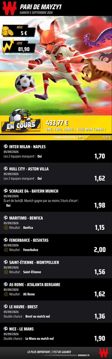 mayzybonus's tweet photo. P’tit combo fun winamax 🇫🇷

Like si tu suis ❤️ #TeamParieur https://t.co/RCSYz0FByM