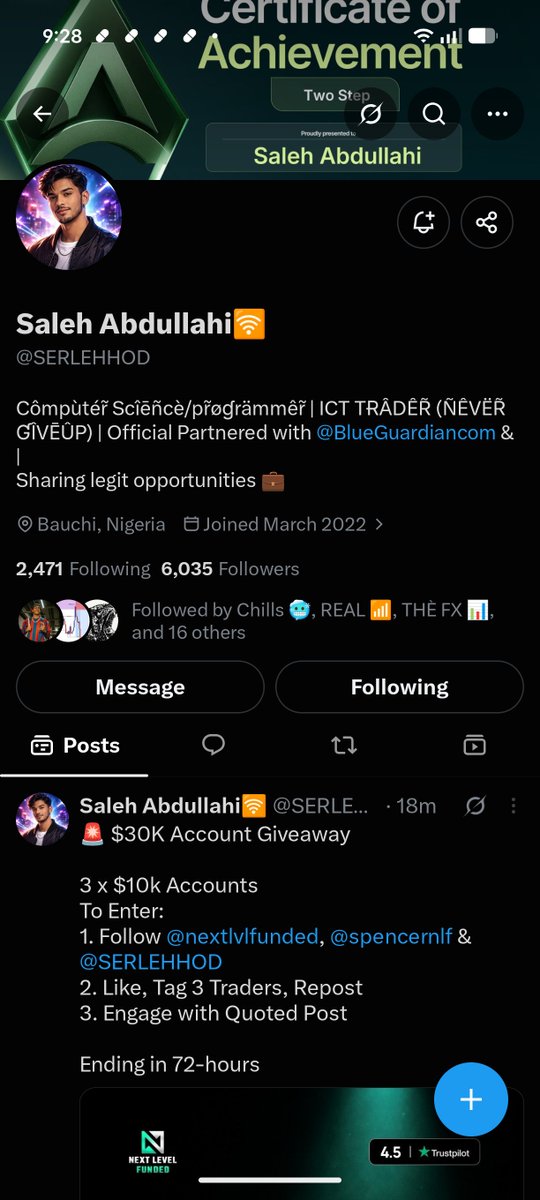 AswinRamR's tweet photo. @SERLEHHOD @NextLvlFunded @SpencerNLF @abubakar_a22177 
@JackJack7dy3
@sunday_echu 
Lets go https://t.co/fo6wR76e1E