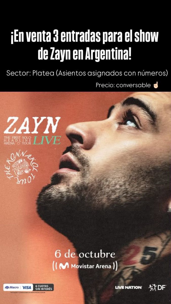FHermosilla_'s tweet photo. VENDO ENTRADAS PARA EL SHOW DE ZAYN EN ARGENTINA!
• 3 entradas con asientos asignados 
• Sector Platea
• Precio conversable 
#zayn #argentina #konnakol #paraguay
#concierto https://t.co/vu03gGpGmY