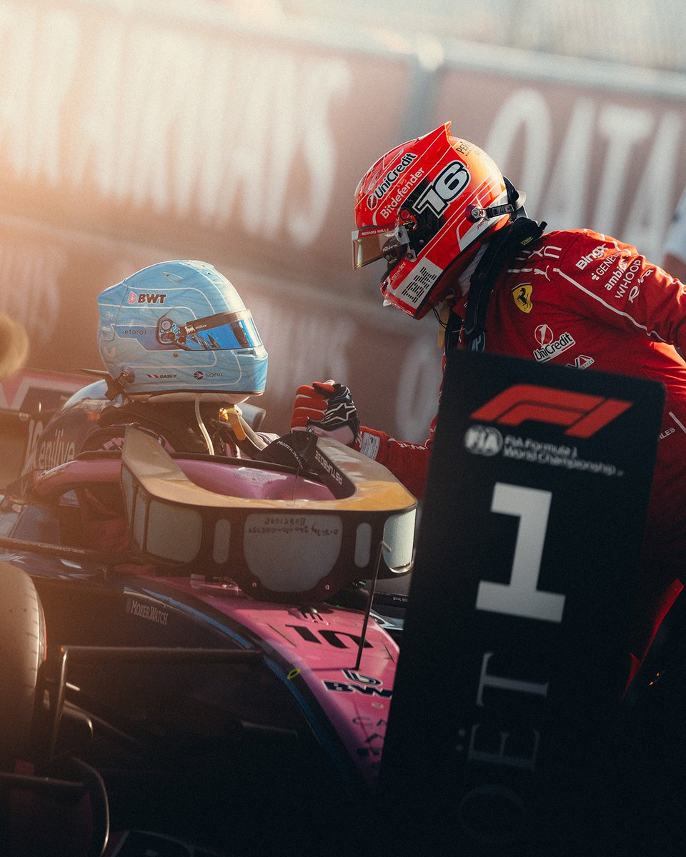 ScuderiaFerrari's tweet photo. Just two friends sharing a moment 🤝 congratulations on your first pole @PierreGASLY! https://t.co/llUPO6CudW