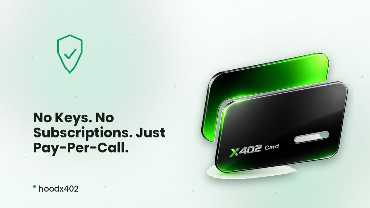 Hoodx402Card's tweet photo. No API keys. No subscriptions. No monthly invoices nobody reads. Just a request, a price, a signature, and a completed call. https://t.co/e21KnezNX5
