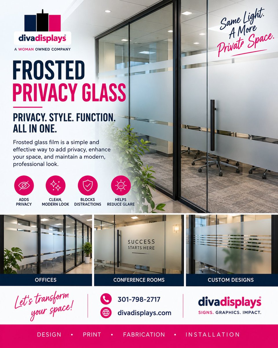 Divadisplaysinc's tweet photo. Privacy without sacrificing natural light. Frosted glass film helps create a more private, polished space while maintaining a bright and modern feel—perfect for offices, conference rooms, glass doors, and more.

📞 301-798-2717
🌐 https://t.co/vesyyac3Ia

#FrostedGlass https://t.co/MaMyl9VPWP