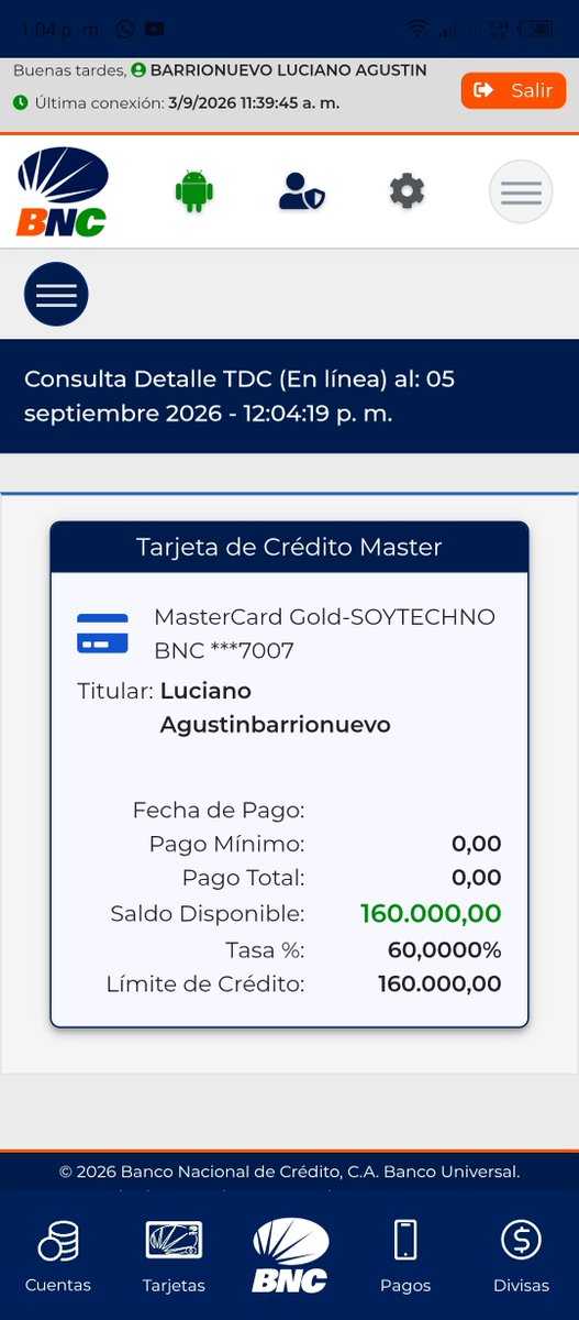 LucianoBar87966's tweet photo. Me aprobaron la tarjeta de crédito de soytecno y @bnc https://t.co/6mjPDvQeeL
