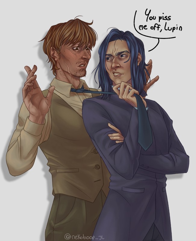 nekoboop_jl's tweet photo. Finalmente, lo he terminado!
No me termina de convencer el coloreado, pero lo hice lo mejor que pude tras tanto tiempo sin renderizar xdd
#snupin #severussnape #remuslupin https://t.co/7ECVvcreWW