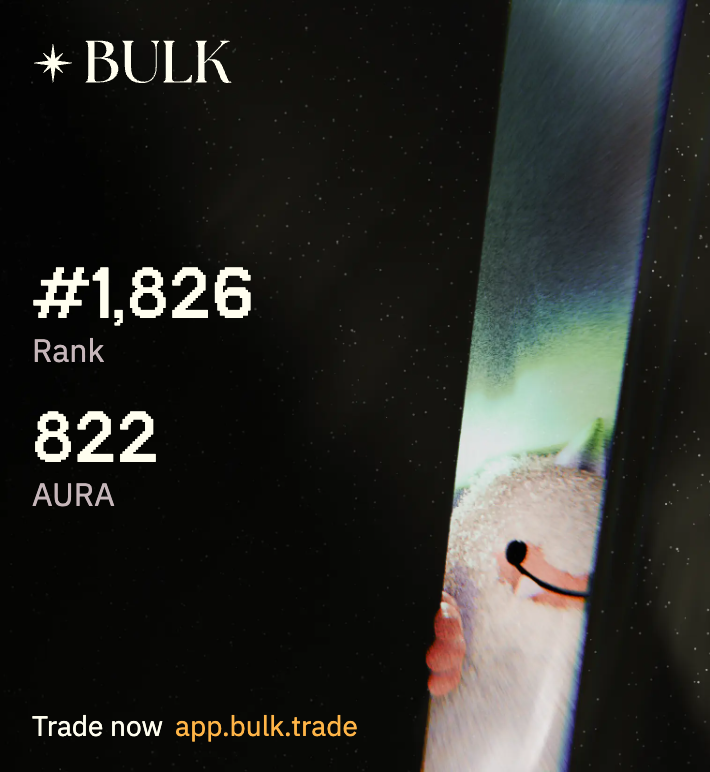 H100Trader's tweet photo. Finished the @bulktrade pre-deposit campaign with 822 AURA. Should be a decent APY.

Will try MM'ing a bit with a Claude-made bot once the Ledger login gets fixed 😅

If you want to join, feel free to use my ref link and access codes in the next tweet:

https://t.co/cSBlI0cSMU https://t.co/HY40oZHykD