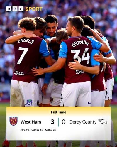 phil_mead's tweet photo. #WHUDER 3-0 ⚒️ An excruciatingly frustrating match with the Hammers relentless in attack bossing Derby for most of the game. Yet we struggled to build on Piroe's 9' goal until subs Austbo (87') &amp; Kante (90') made it 3-0. We'll have to grind out many wins like this #COYI #WHU ⚒️ https://t.co/zXszV9yD3h