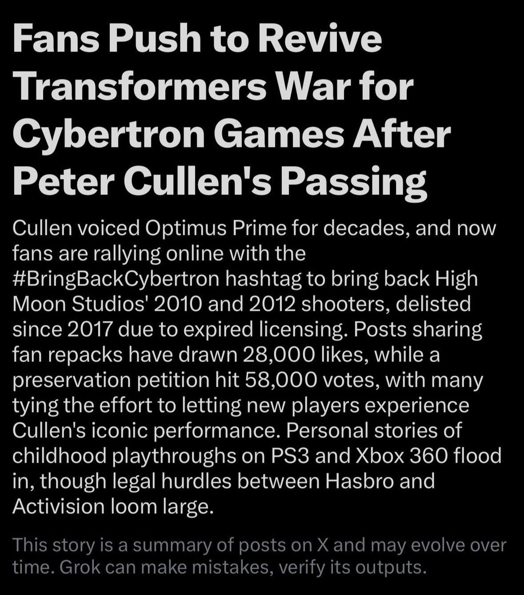 The_PrimeNation's tweet photo. This is awesome!!! As a kid I was never able to play these games and so many other fans wish they had the chance to play them and never did. So let’s make our voice loud and demand a remastered version of these games #bringcybertronback #fallofcybertron #transformers https://t.co/MkjTyDpTEq