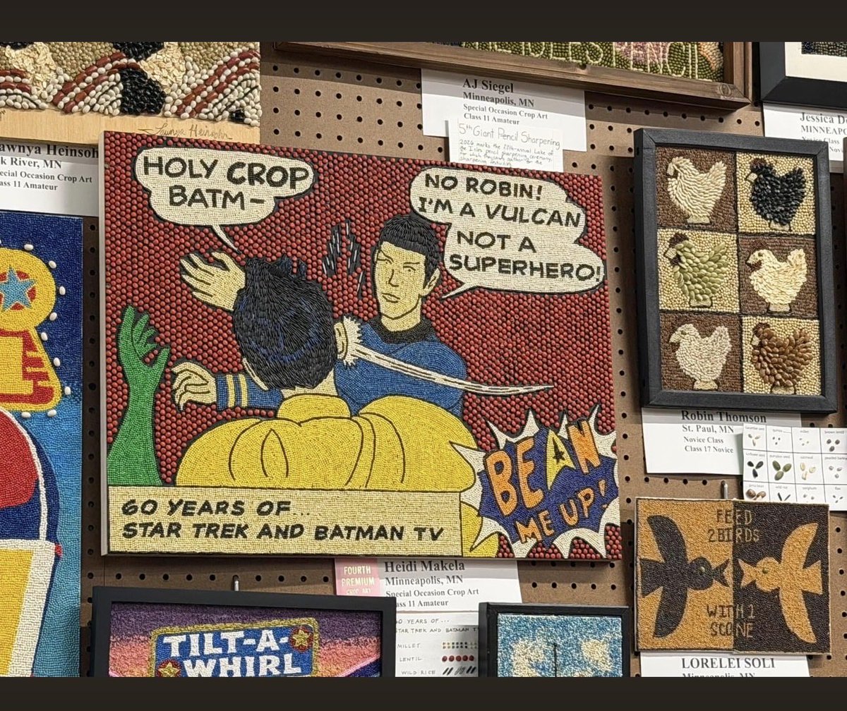 HeidiMakela's tweet photo. @adam_nimoy @StarTrek I just did a little tribute to Star Trek (and Batman) in the crop art exhibit at the Minnesota State Fair https://t.co/tj97a0ihlb