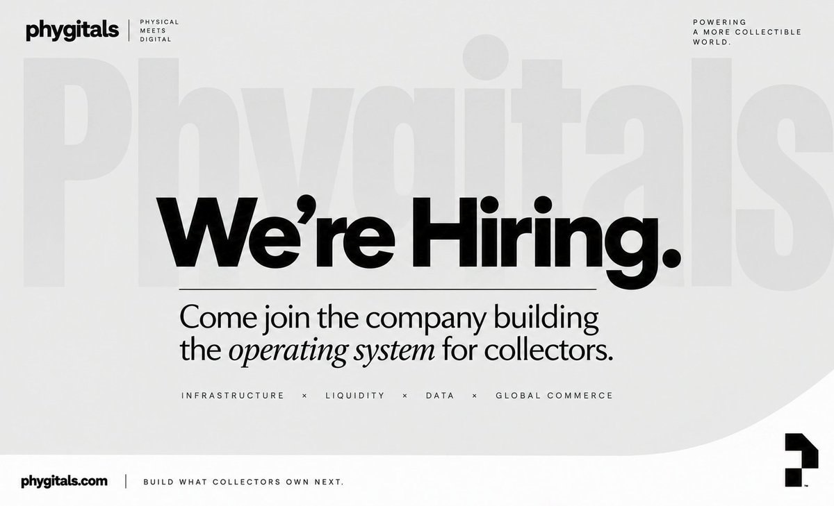 phygitals's tweet photo. We’re hiring at Phygitals.

We’re working with several billion-dollar companies to bring collectibles directly into their platforms and apps, and we’re looking for exceptional people to help us scale.

We’re hiring ~5 Strategic Account Executives with:

• Exceptional communication skills
• Strong technology knowledge
• Ability to own major relationships end-to-end
• Deep collectibles knowledge is a huge bonus Pokémon, One Piece, football, basketball, baseball, etc.

Know someone exceptional? Up to $10,000 referral fee for successful hires.

Come help us build the operating system for collectibles.