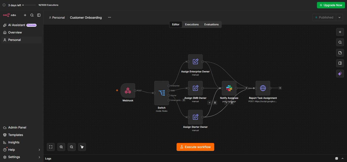 thehndrxproject's tweet photo. An automated customer onboarding system.

Submit Form - Welcome Email - Automatic Staff assigned - Onboarding Doc - Follow Up Check-ins.

Fully built to automate onboarding, while relieving staffs workload, cost of operation and provide consistency and efficiency .

#Automate #AI https://t.co/Z7PqaVzRvD